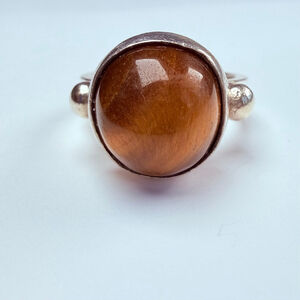 Modernist Tiger Eye High Dome Solitaire 850 Silver Vintage Ball Bead Ring